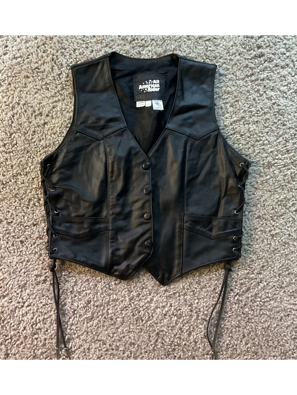 Vintage All American Rider Leather Motorcycle Vest With Patches Size L